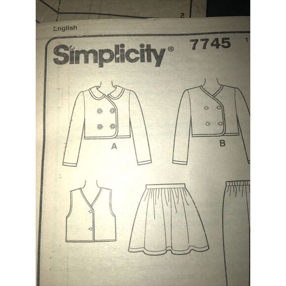 Simplicity 7745 Childs Jacket, Vest, Skirt and Pants sz 2-4 Uncut - Picture 4 of 4